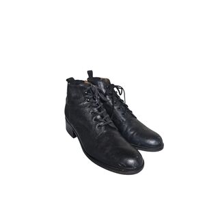 Etienne Aigner Women Granny Boot  Black Leather Lace Up Block Heel Size 8M